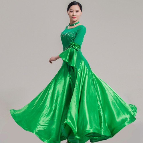 Custom size competition ballroom waltz dancing long dresses  for women female red wine green royal blue flamenco tango dancing long skirts